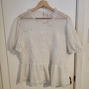 Cato White Polka-dot Ruffle Blouse Women's Size XL